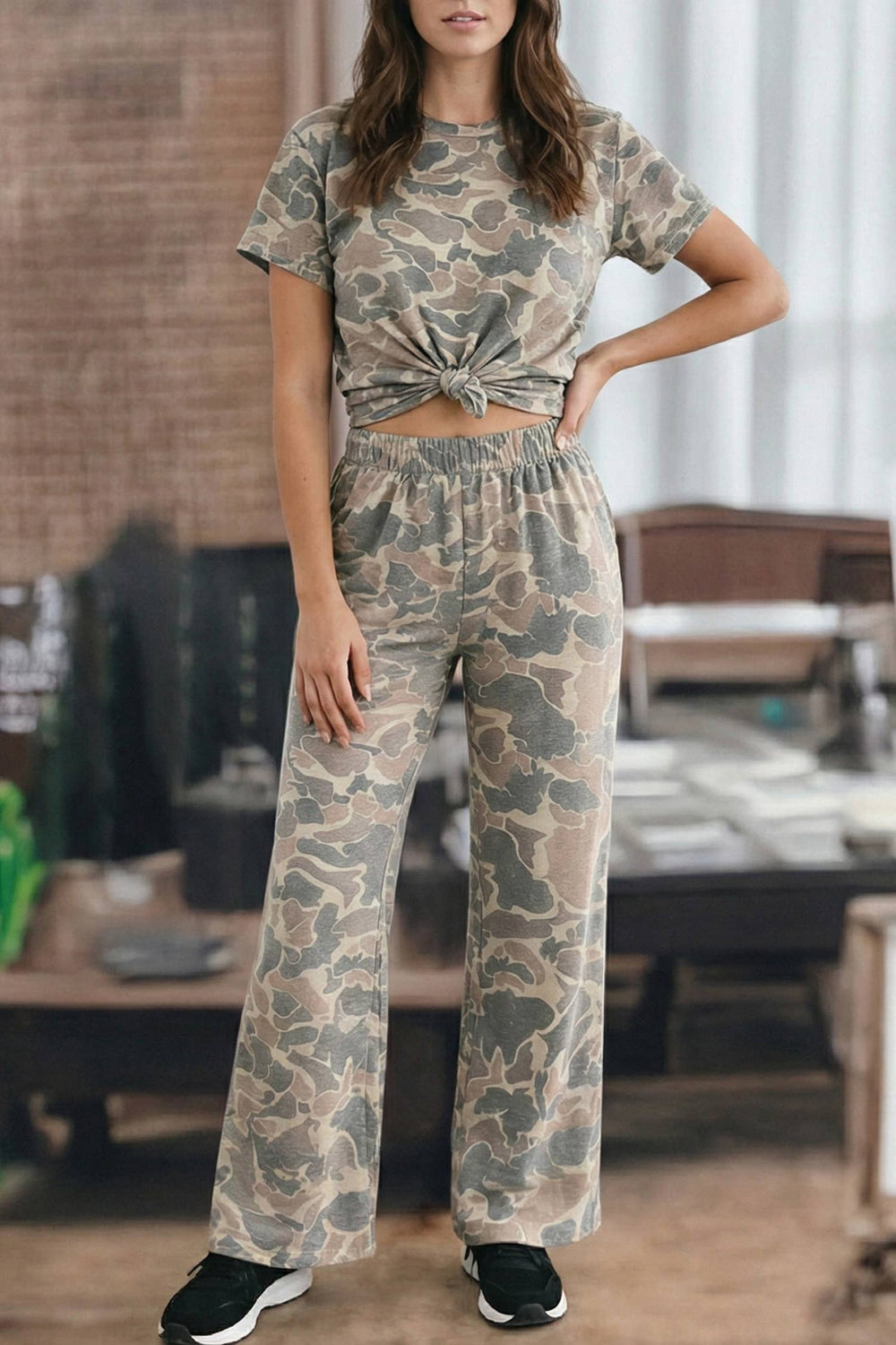 Summer Camouflage Short Sleeve Tee and Pants Set