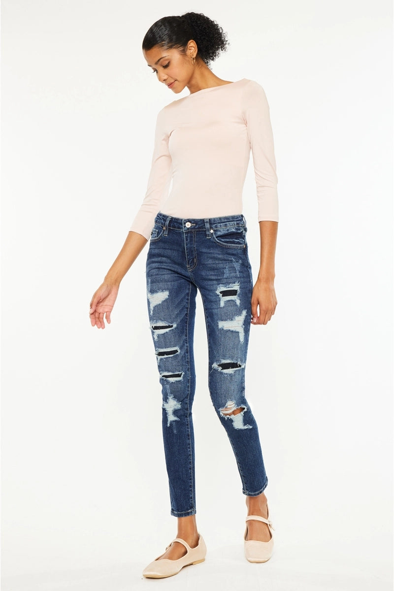 DISTRESSED MED RISE SUPER SKINNY JEANS