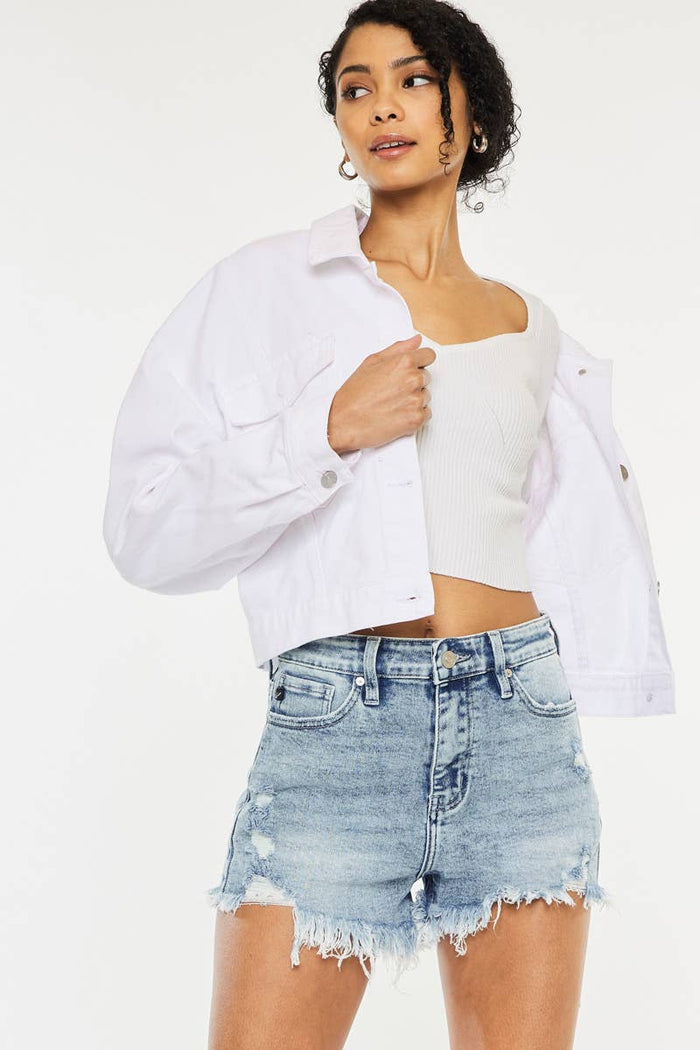 HIGH RISE FRAY HEM SHORTS