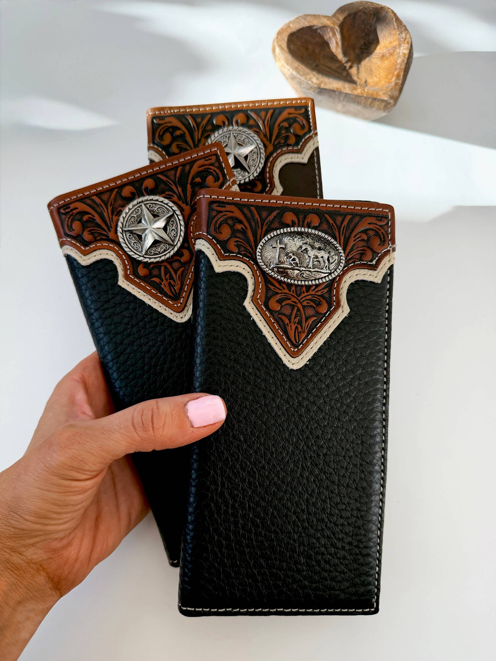 Bifold Wallet Genuine Tooled Leather Bi-Fold Wallet