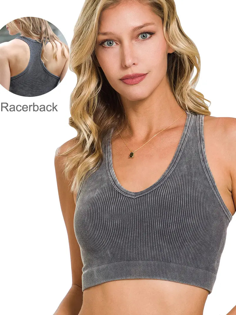 Washed Ribbed Cropped Racerback Tank Top- Many Colors