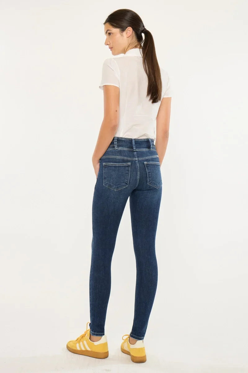 High Rise Double Button Skinny Jeans