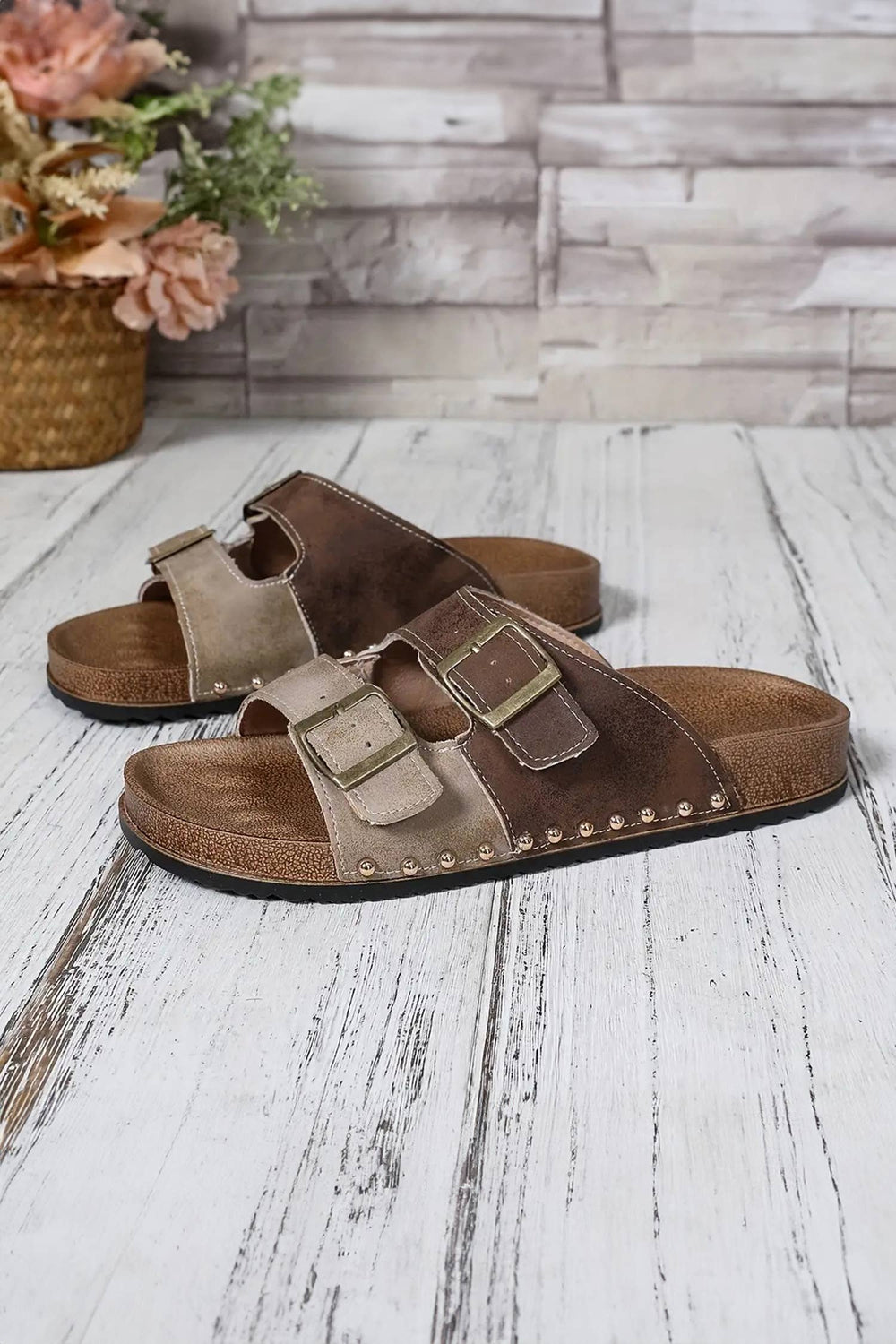 LDC Western Suede Rivet Hollow Out PU Leather Slip-on Shoes