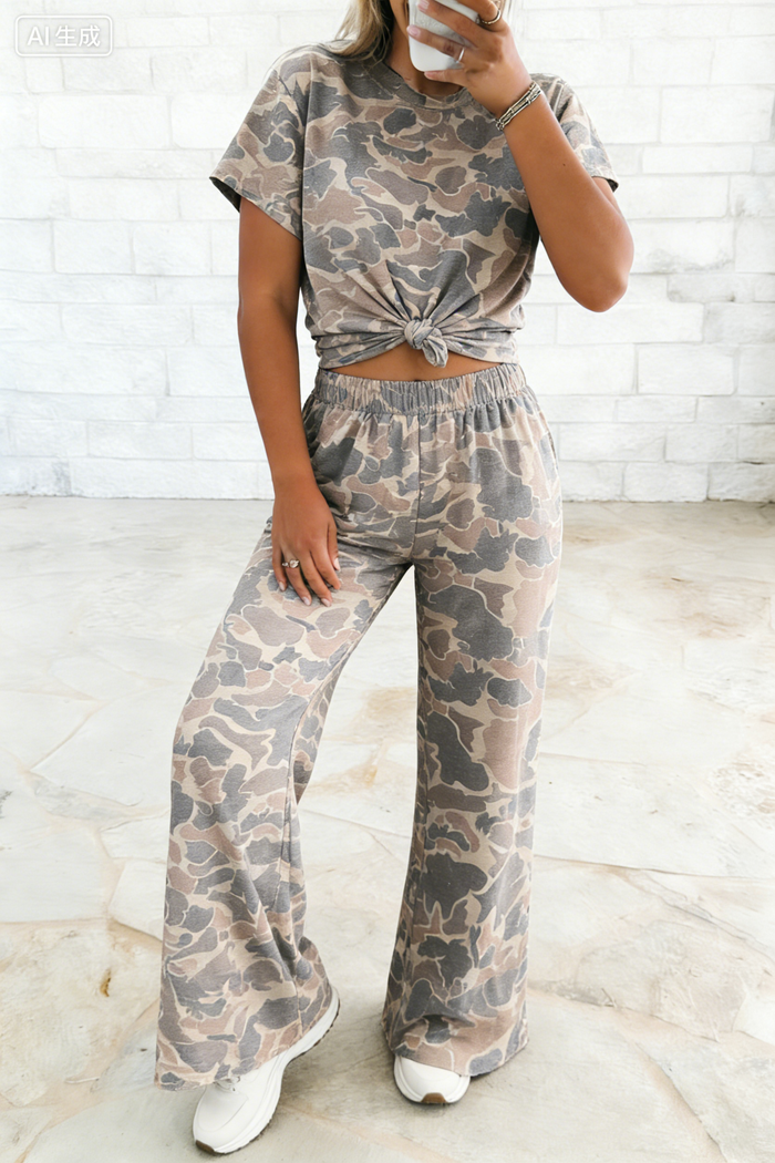 Summer Camouflage Short Sleeve Tee and Pants Set
