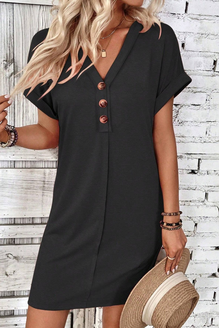SUMMER V-Neck Button-Up Short-Sleeved Dress Short