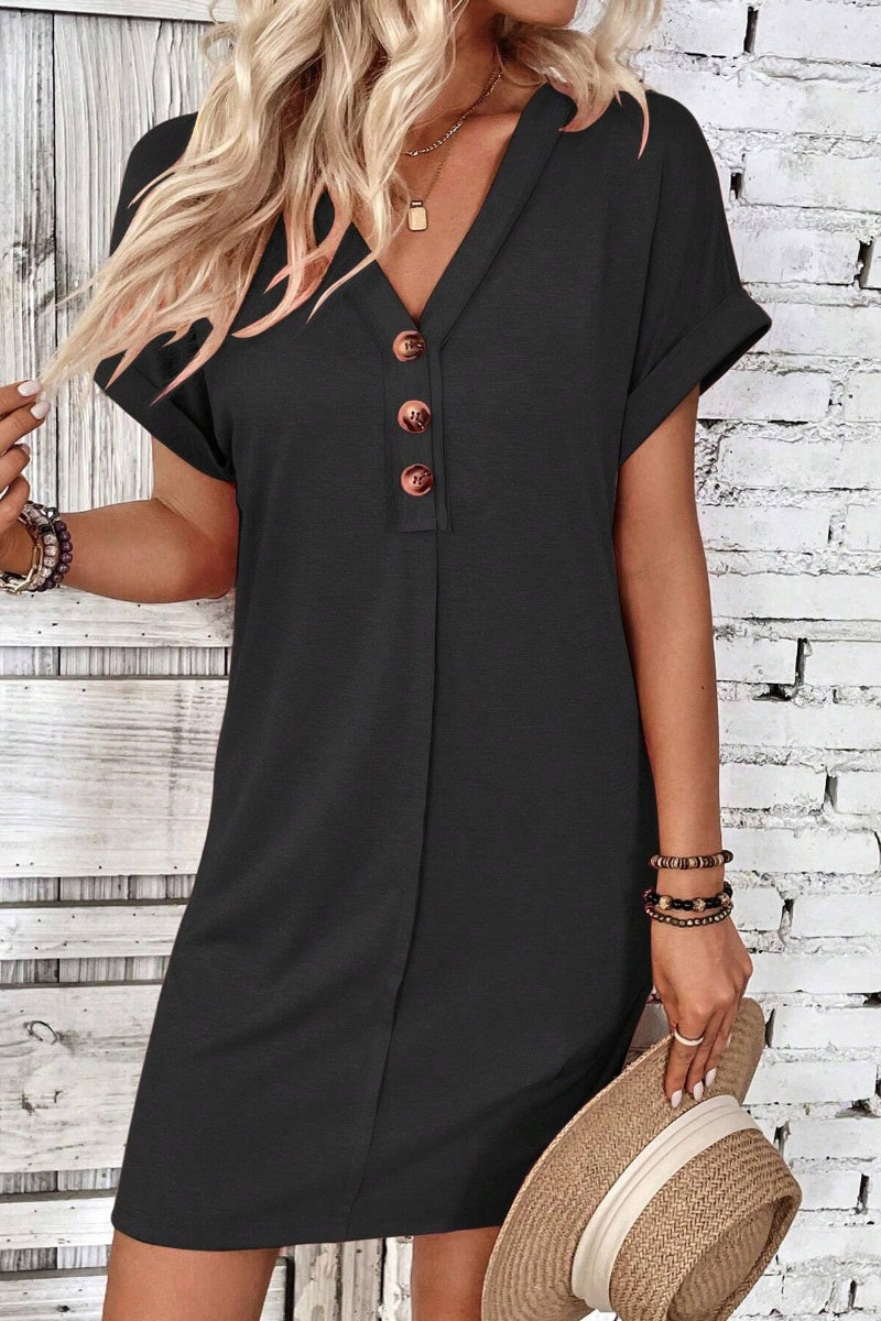 SUMMER V-Neck Button-Up Short-Sleeved Dress Short