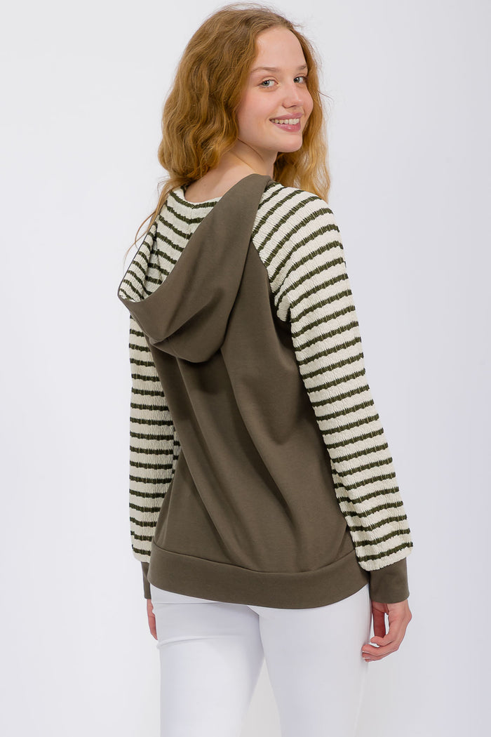 Stripe Hooded Top Olive/Cream