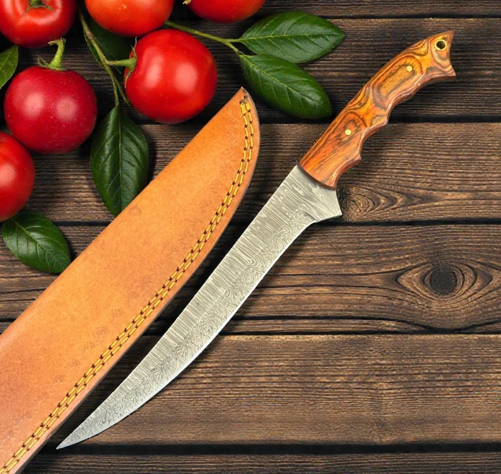 12" Damascus Fillet knife Natural handle with case