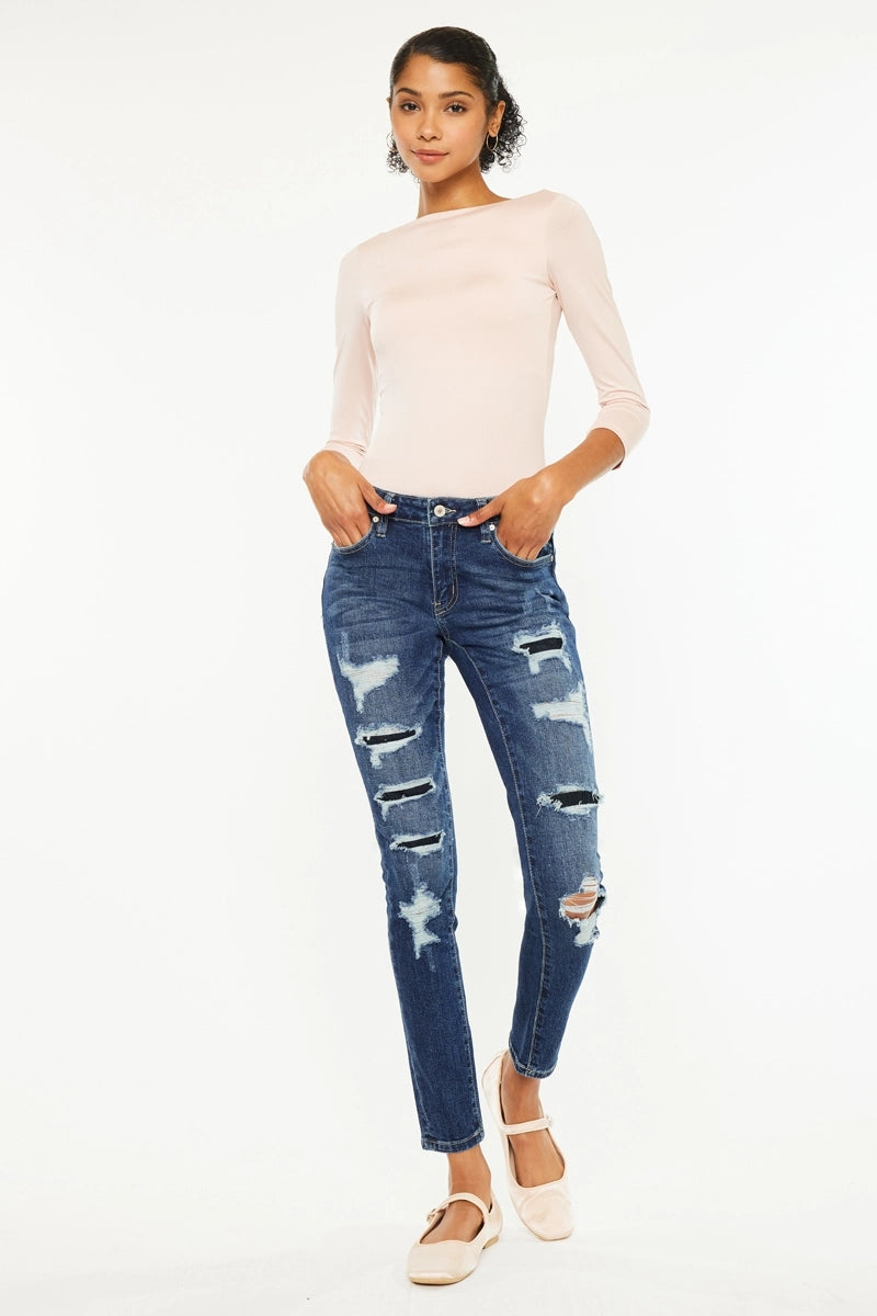 DISTRESSED MED RISE SUPER SKINNY JEANS
