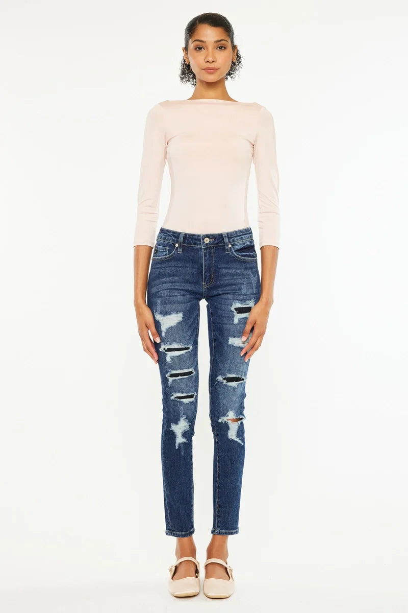 DISTRESSED MED RISE SUPER SKINNY JEANS