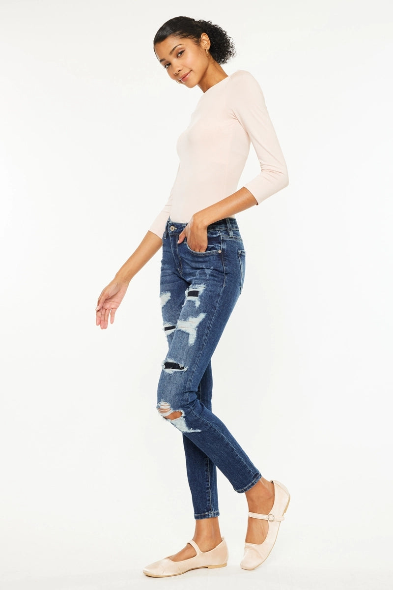 DISTRESSED MED RISE SUPER SKINNY JEANS