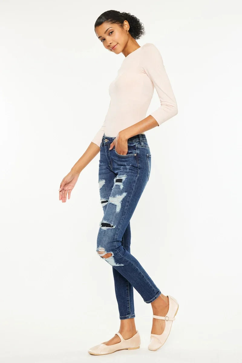 DISTRESSED MED RISE SUPER SKINNY JEANS