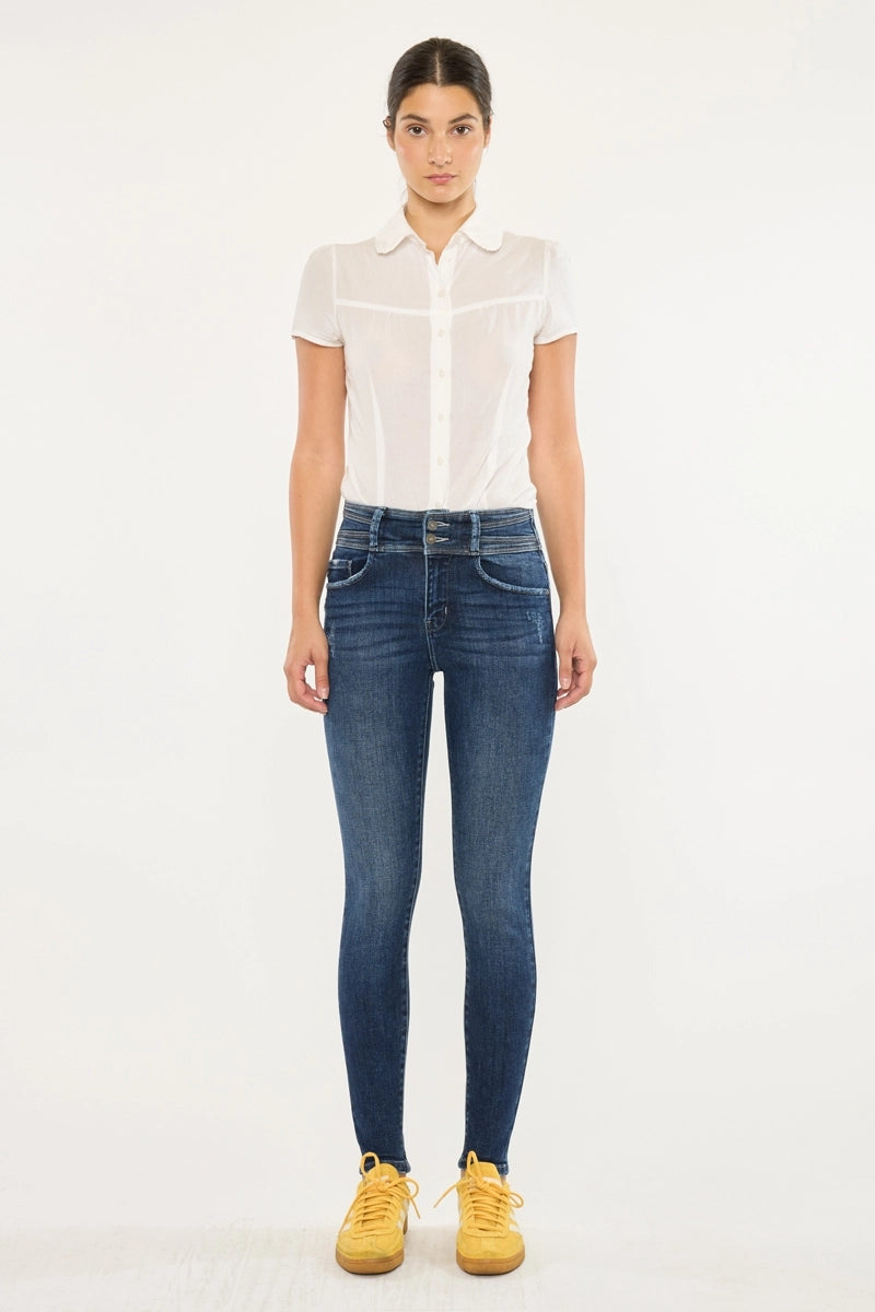 High Rise Double Button Skinny Jeans