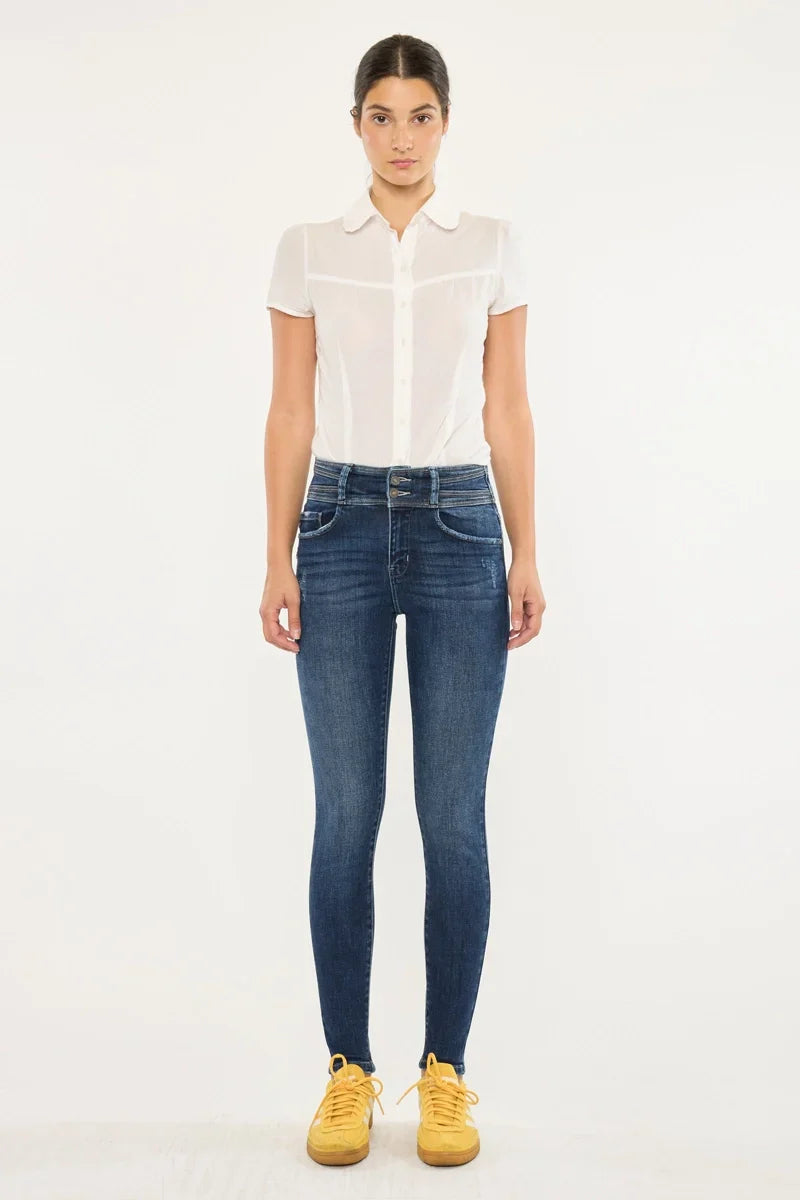 High Rise Double Button Skinny Jeans